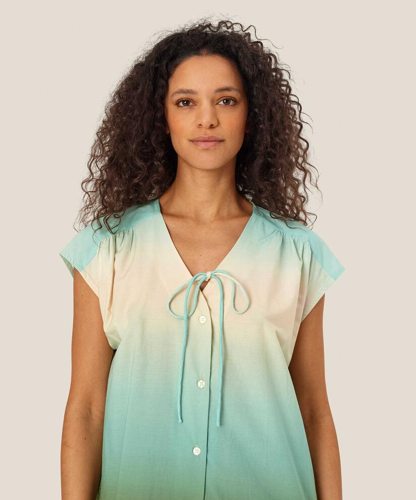 durchgeknöpftes Baumwollkleid mit Bindeband im Nacken, P. Turquoise