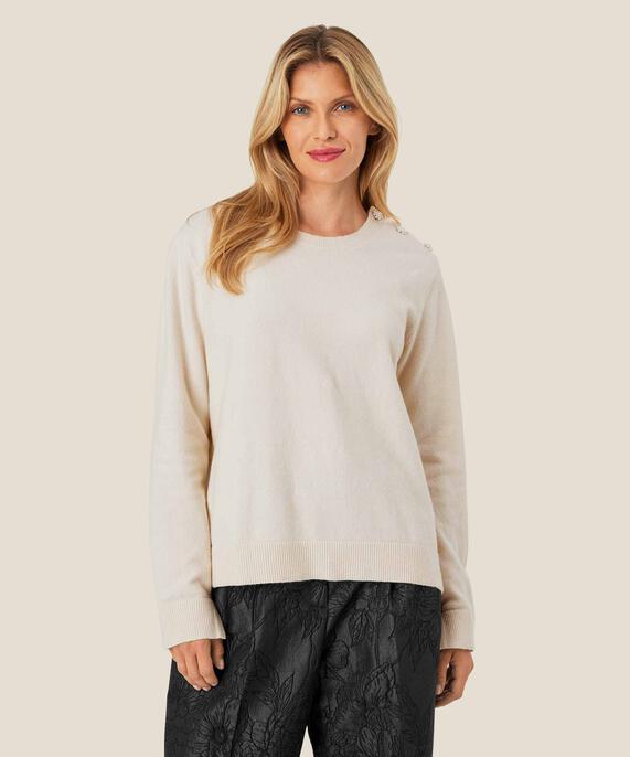 Pullover mit Perlenknöpfen auf der Schulter, Whitecap