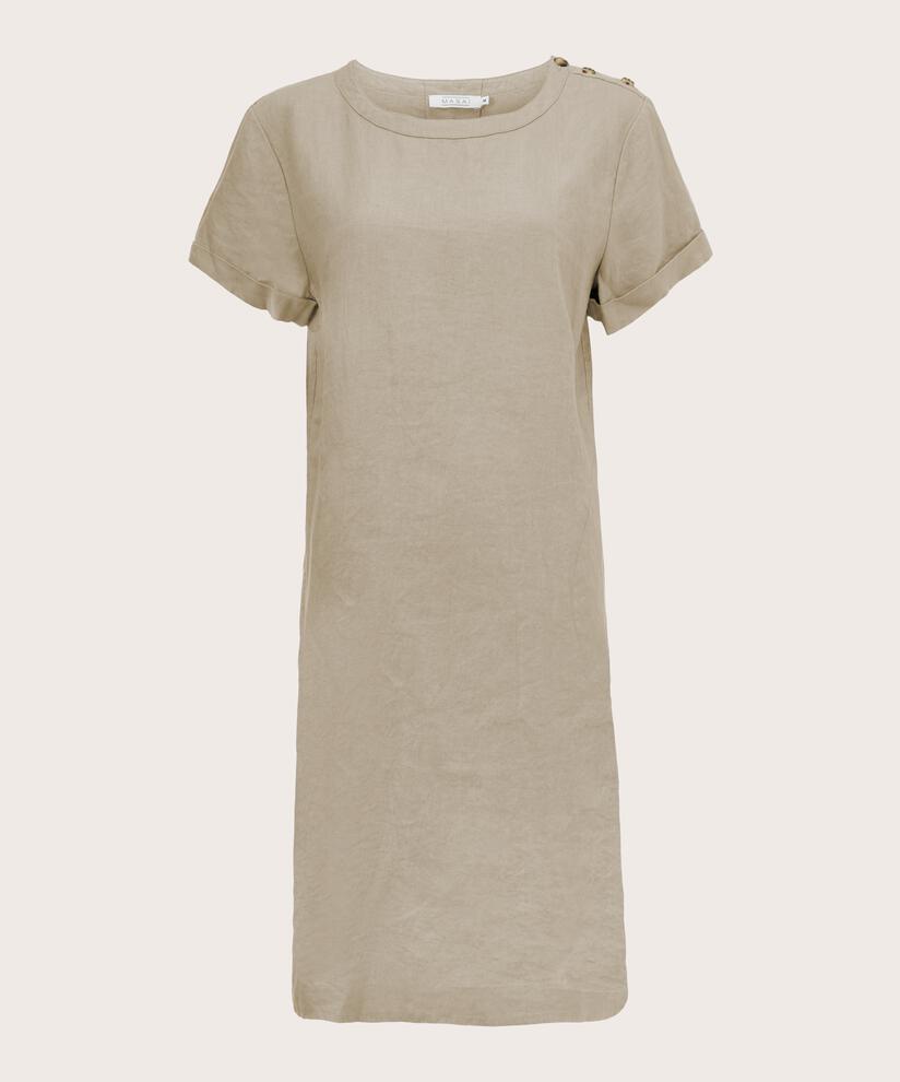 Kurzarmkleid aus Leinen mit Knopfdetail, Natural
