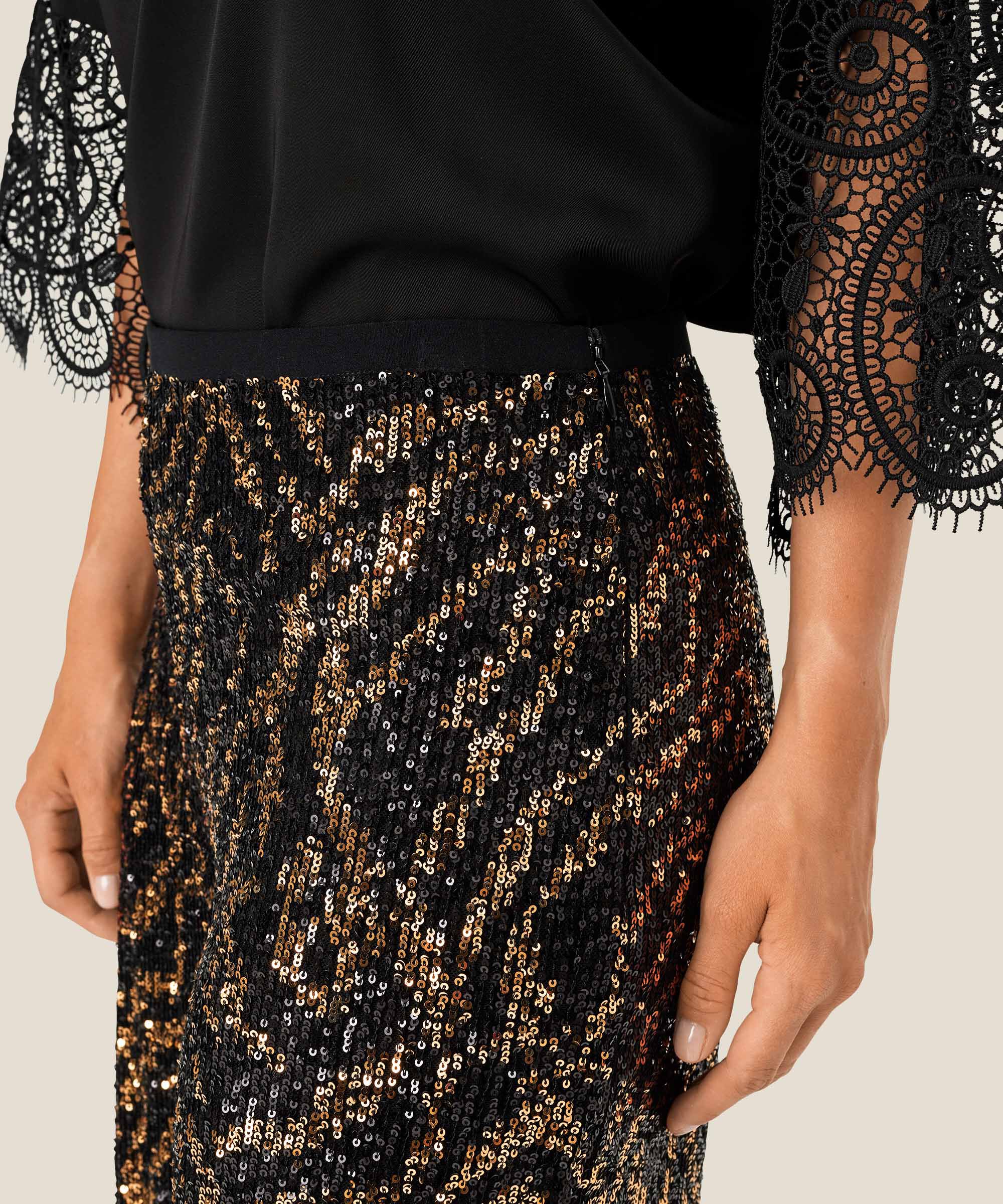Paillettenhose mit Gummizug und verstecktem Reißverschluss, Black