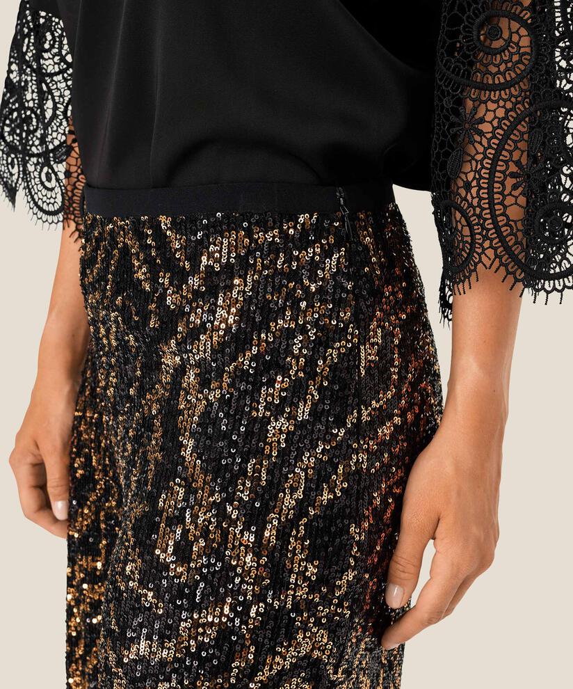 Paillettenhose mit Gummizug und verstecktem Reißverschluss, Black