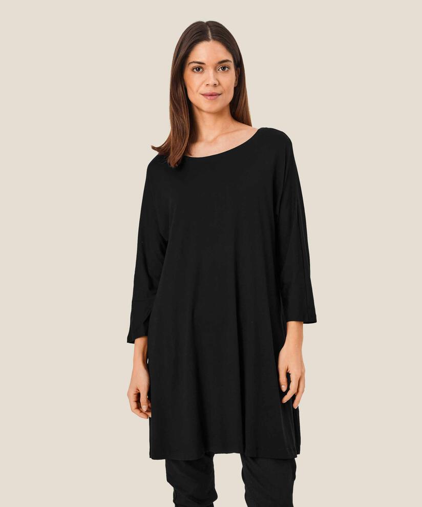 Jersey-tunika Mit Rundhals Und Eingrifftaschen, Black