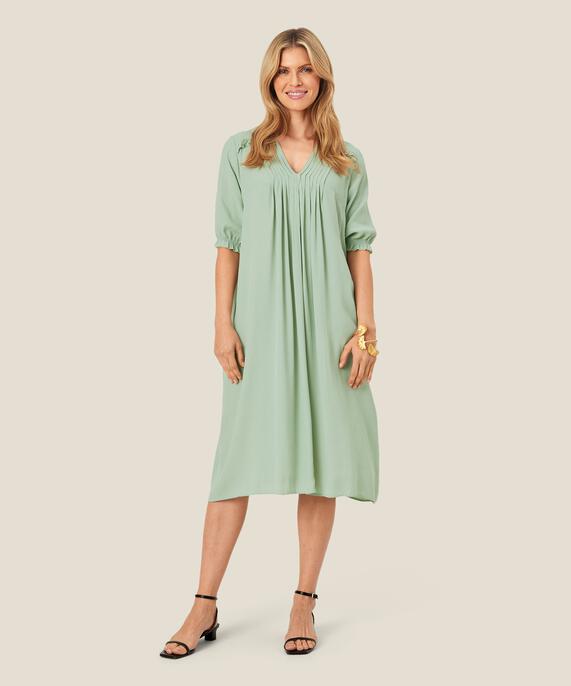 feminines Kleid aus Viskose mit Falten, Frosty Green