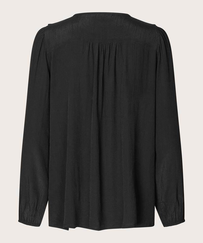 Viskosebluse mit V-Ausschnitt und Rüschen, Black