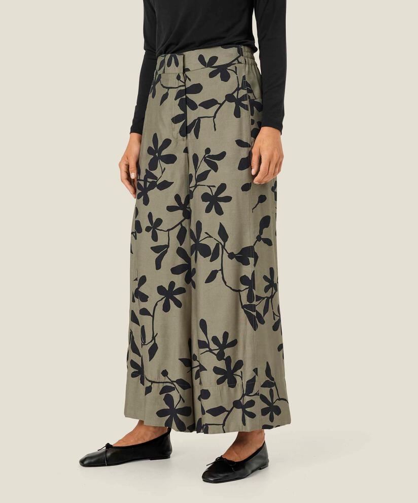 Bedruckte Hose mit Gummizug hinten, Vetiver