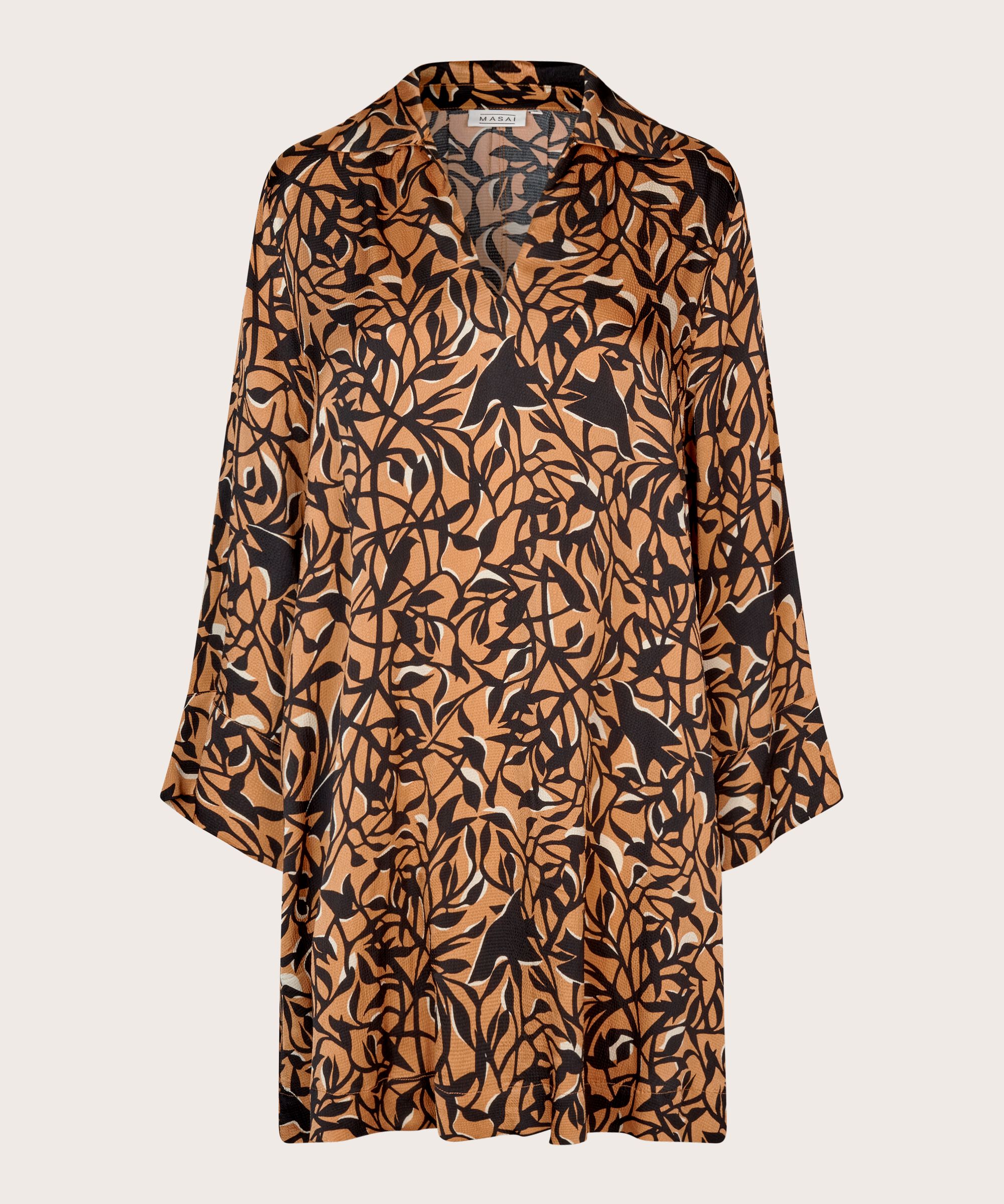 Bedruckte Viskose-Tunika mit langen Ärmeln, Bisquit