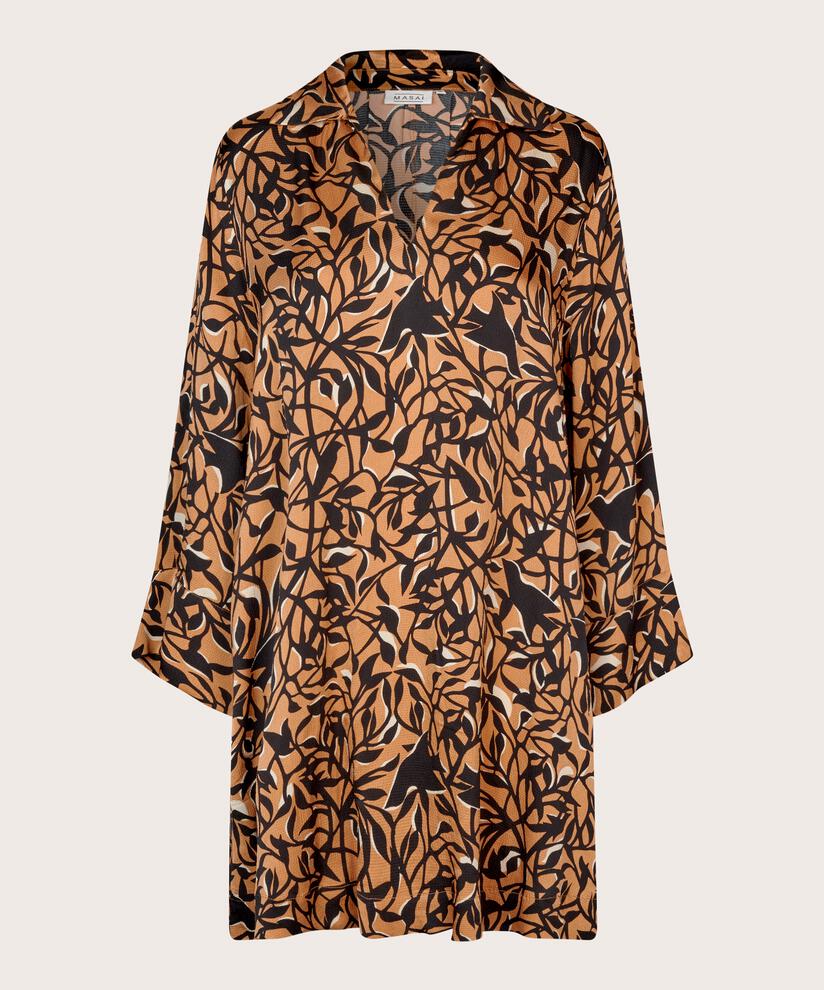 Bedruckte Viskose-Tunika mit langen Ärmeln, Bisquit