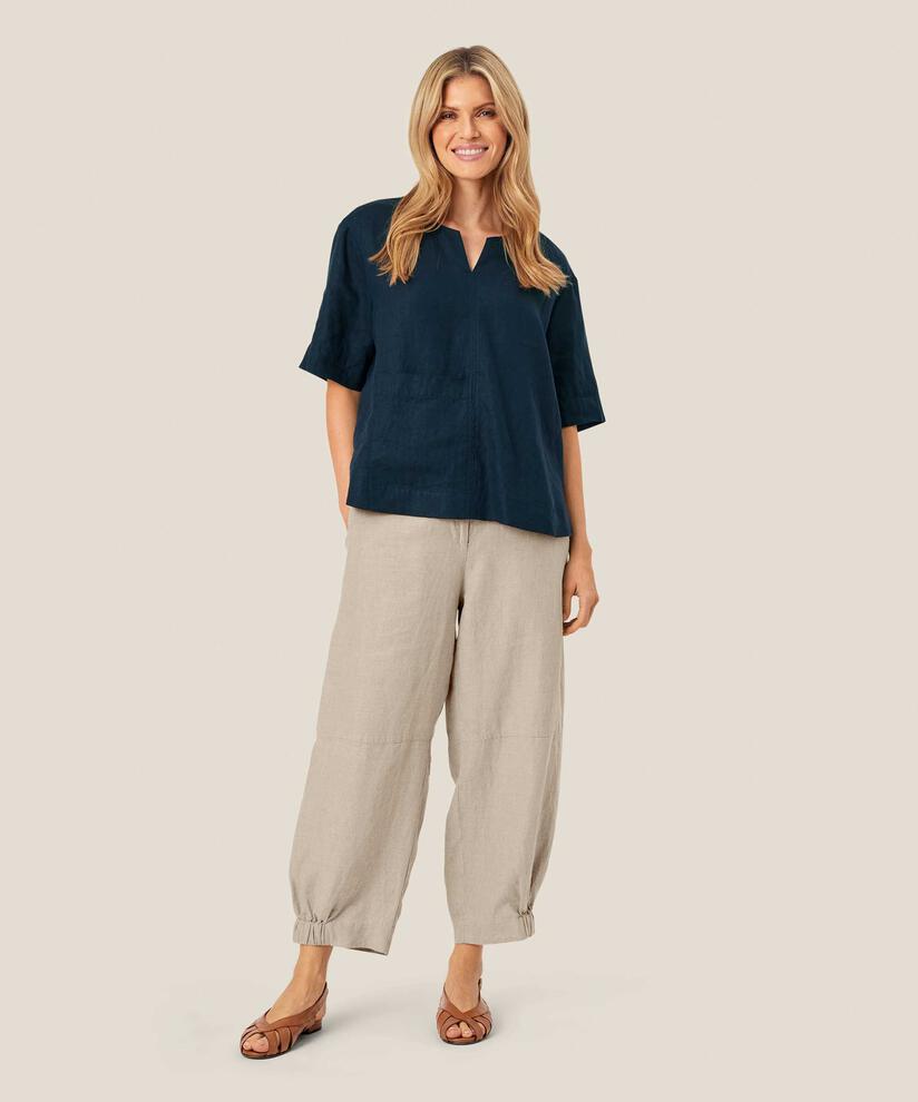 Bluse aus Leinen mit Vordertasche, Navy