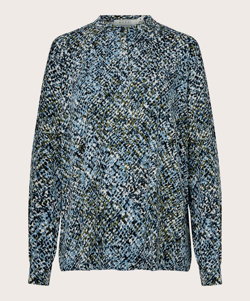 bedrucktes Shirt mit Knopfdetail am Hals, Proven Blue