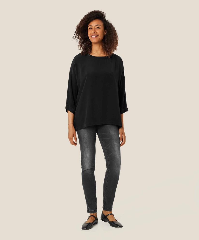 Viskosebluse Mit 3/4 Ärmeln, Black