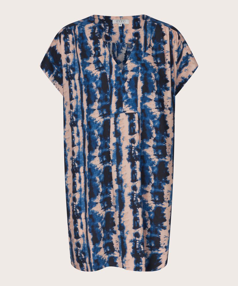 Bedruckte Viskose-Tunika mit Drapierungen auf der Rückseite, Navy Peony
