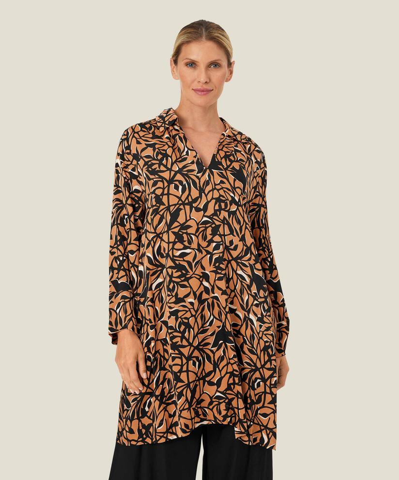 Bedruckte Viskose-Tunika mit langen Ärmeln, Bisquit