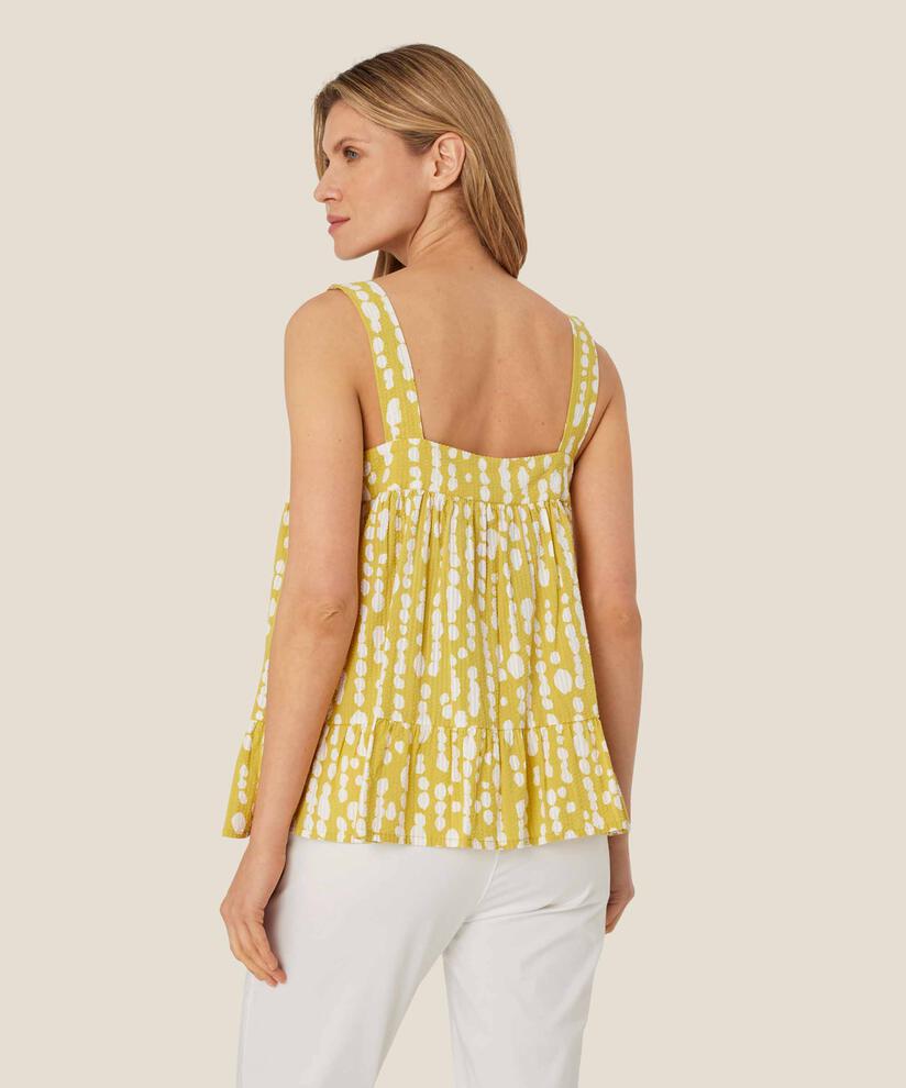 Bedrucktes Baumwolltop mit breiten Trägern, Oil Yellow