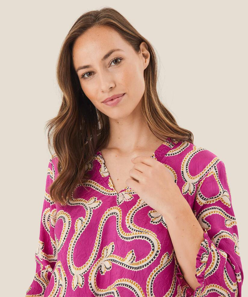 Viskosebluse mit Rüschendetails, Wild Aster