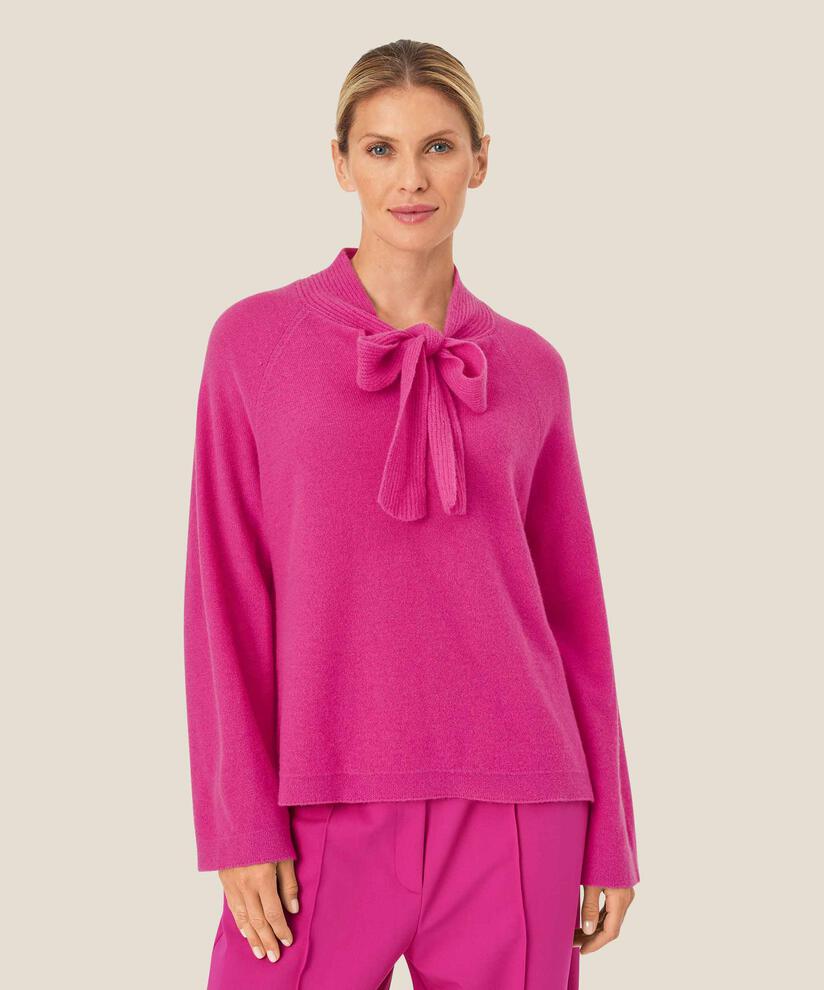 Pullover aus Wolle mit Bindebändern am Hals, Fuchsia Red
