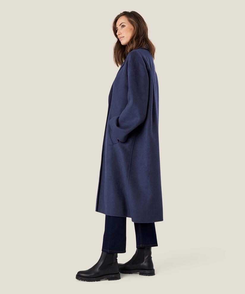 langer Wollmantel mit Bindebändern, Maritime Blue