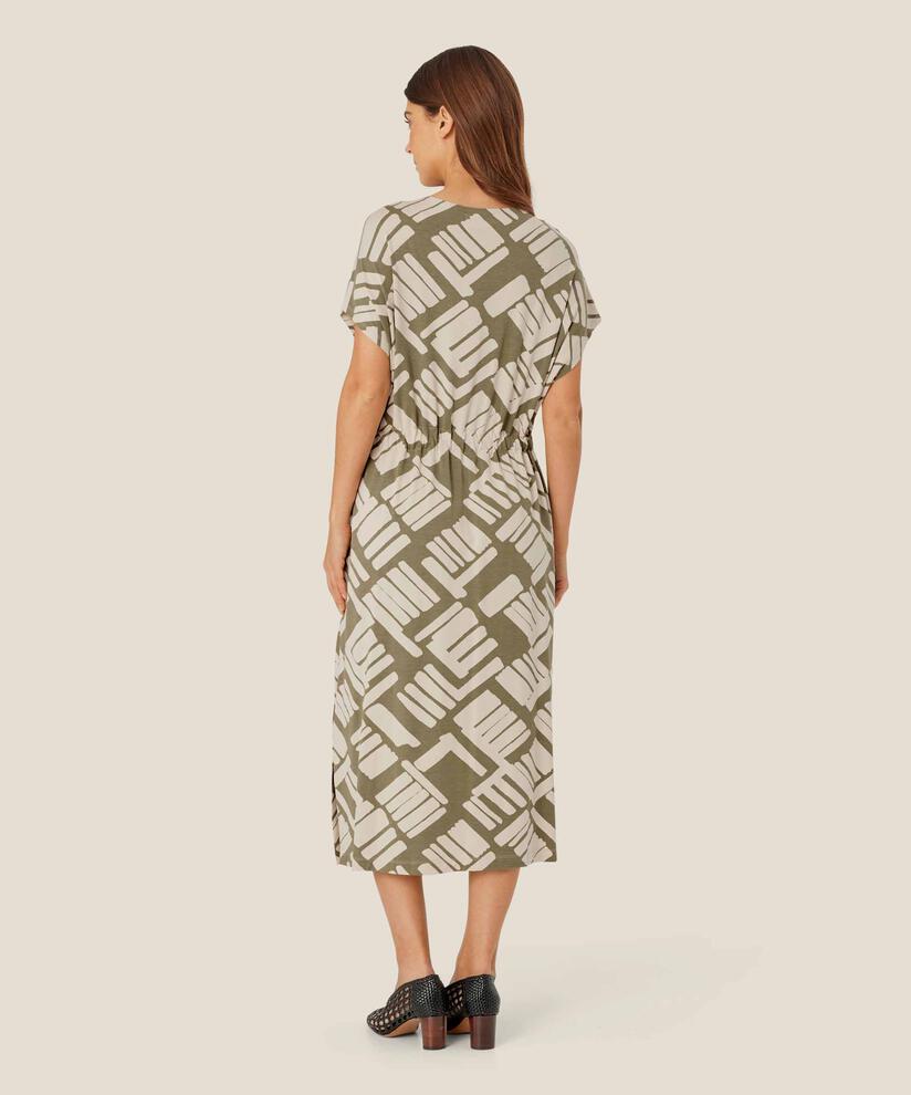 Bedrucktes Jerseykleid mit Bindeband in der Taille, Dusky Green