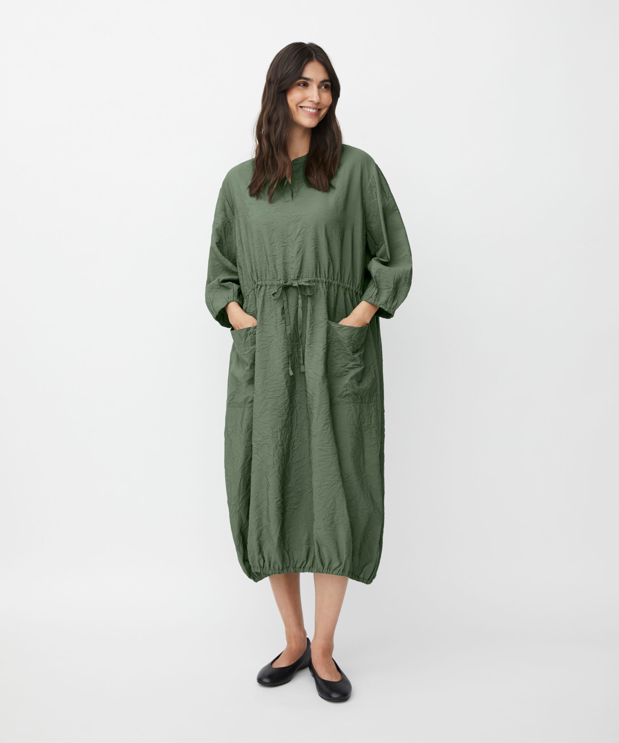 Viskosekleid mit elastischem Saum und Bindeband, Duck Green