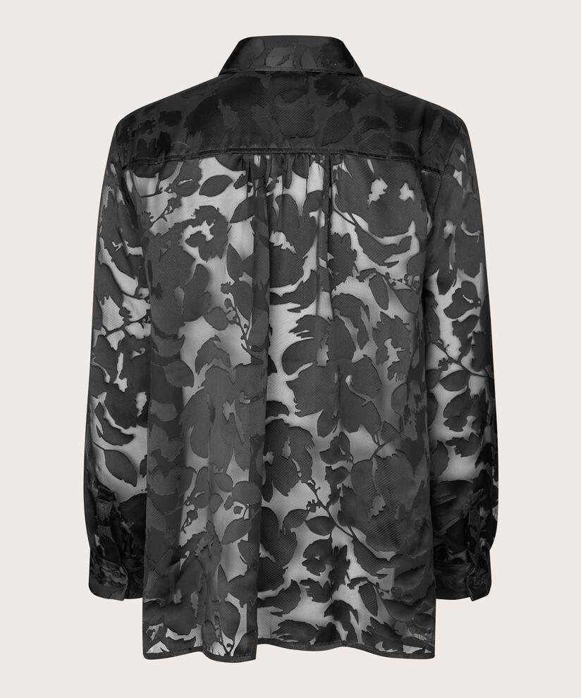 transparentes Spitzenshirt mit Drapierung auf der Rückseite, Black