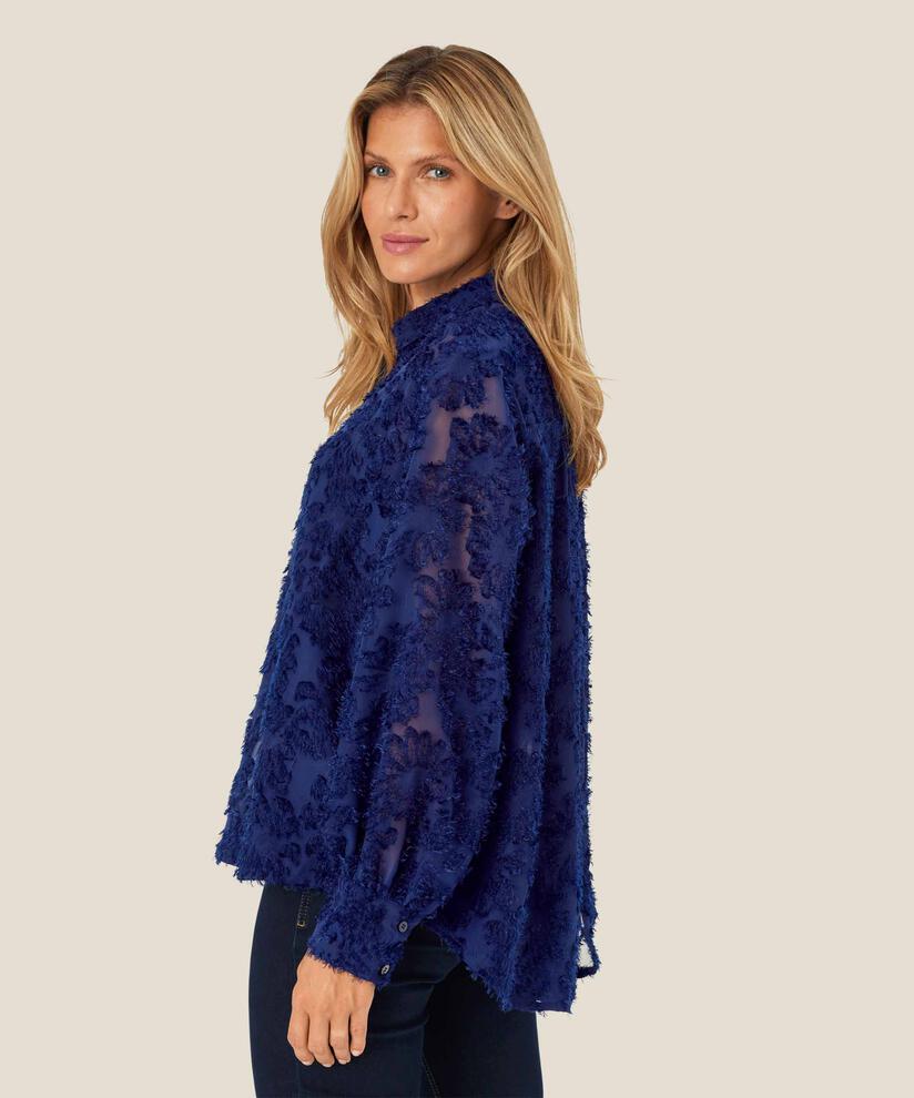 transparentes Hemd mit eingewebten Blumen, Medieval blue