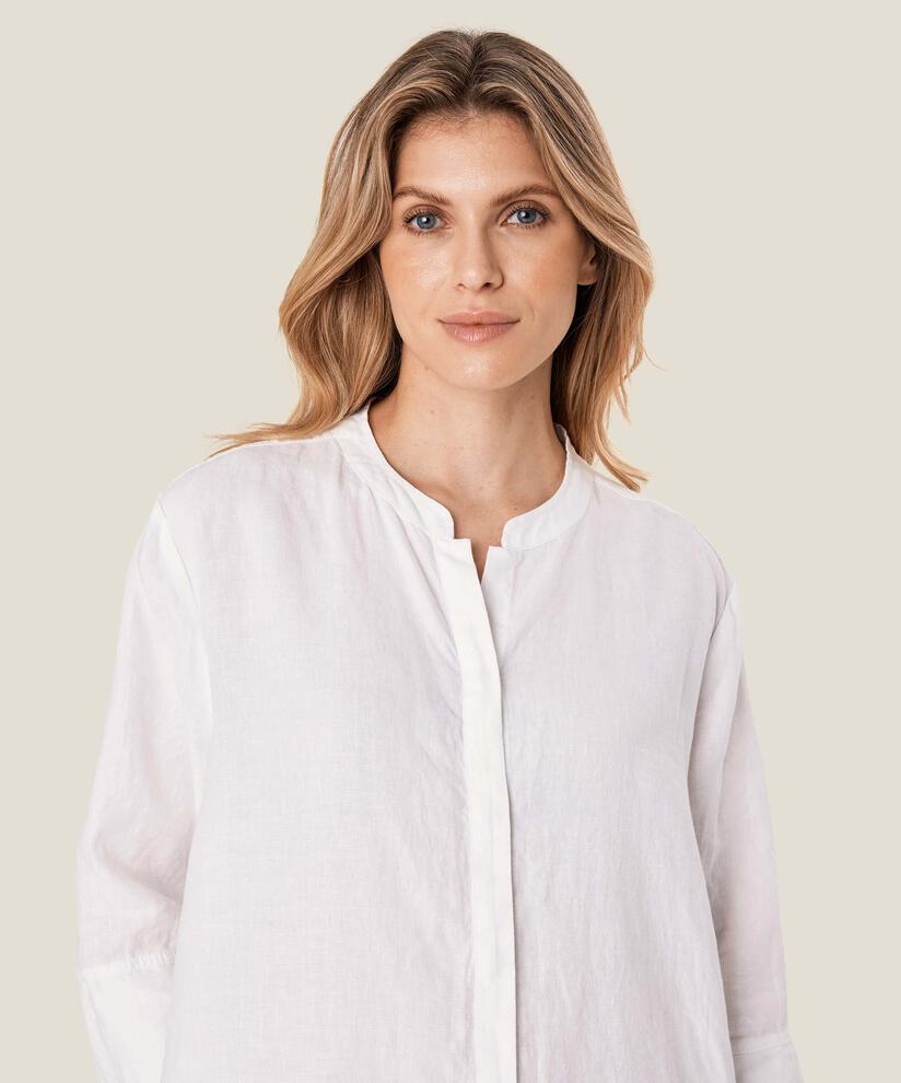 Hemdkleid aus Leinen mit Dreiviertelärmeln, White