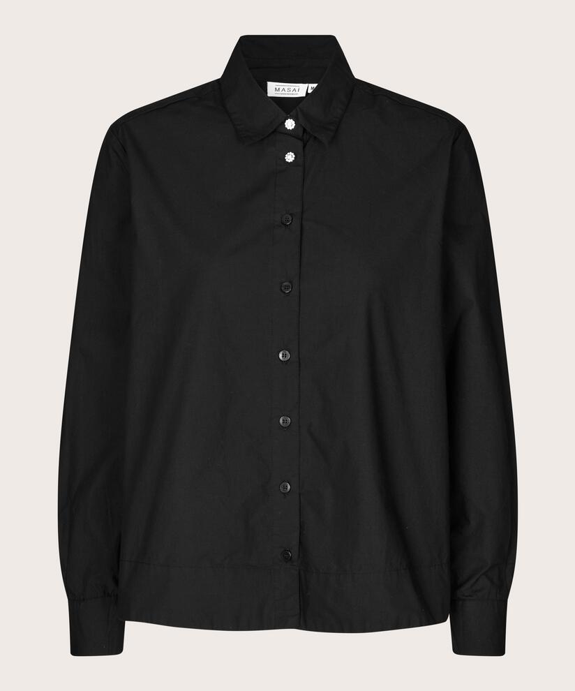 Baumwollhemdbluse mit Simili-Knöpfen, Black