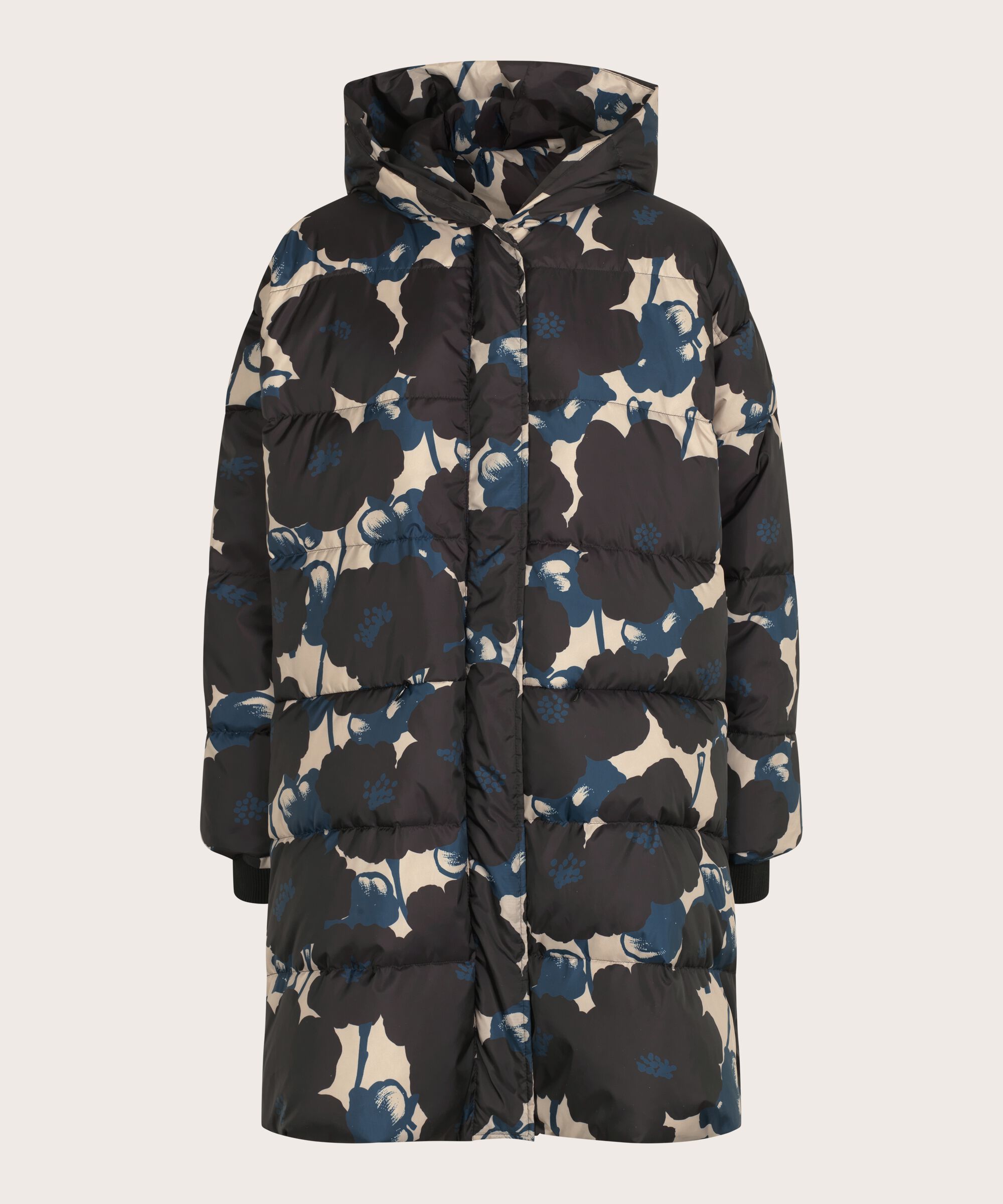 Geblümter Daunenmantel mit Kapuze, Moonlit Ocean