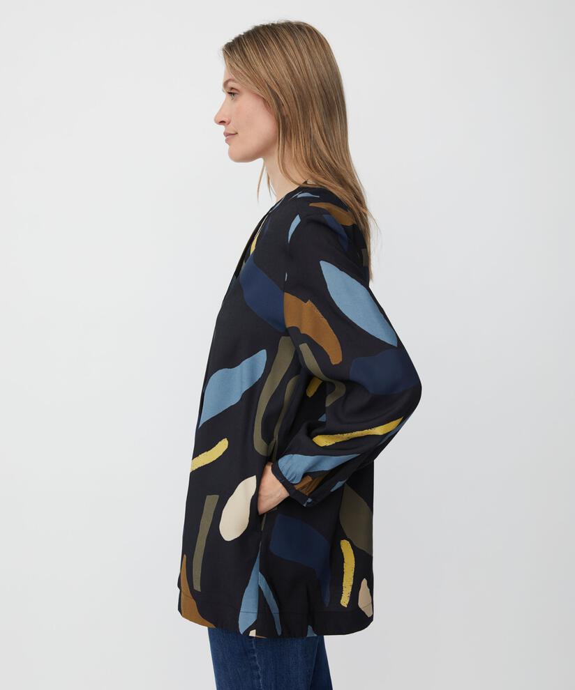 bedruckte Tunika mit V-Ausschnitt und Eingrifftaschen, Proven Blue