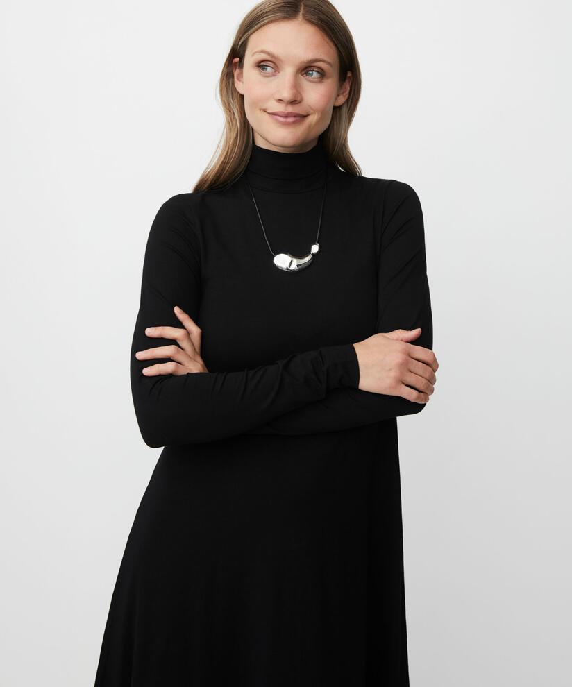 langärmliges Jerseykleid mit hohem Halsausschnitt, Black