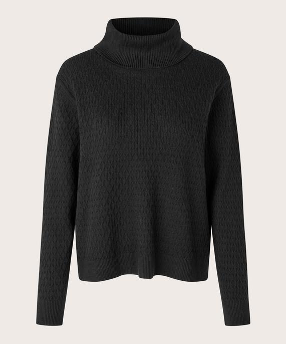 Strickpullover mit Rollkragen und Harlekinmuster, Black