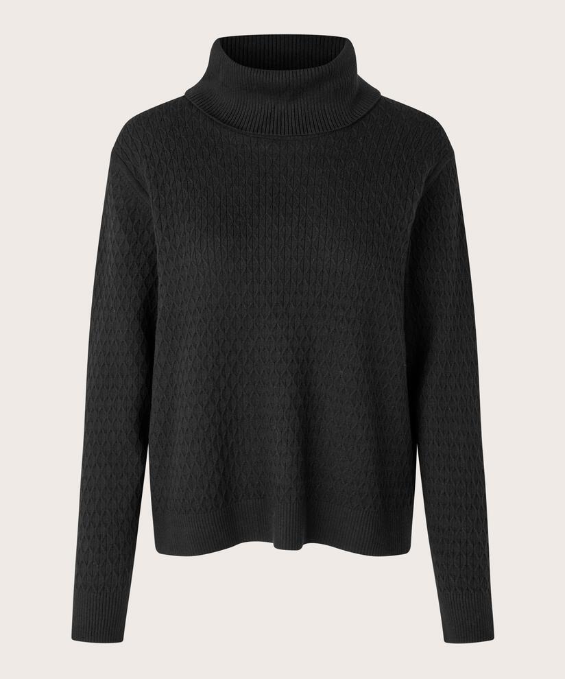 Strickpullover mit Rollkragen und Harlekinmuster, Black