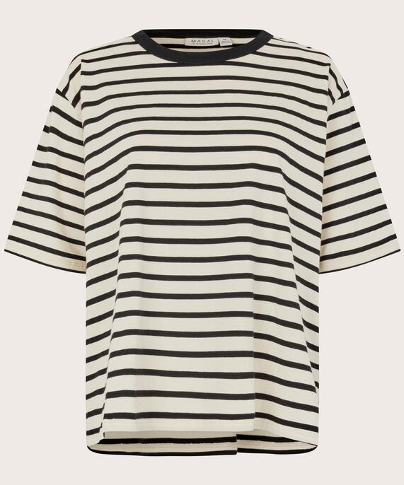 gestreiftes T-Shirt mit Rundhals, Black