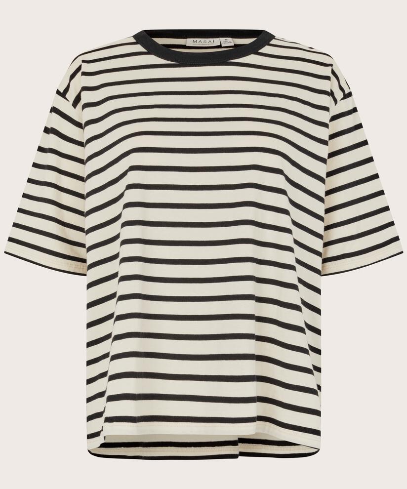 gestreiftes T-Shirt mit Rundhals, Black