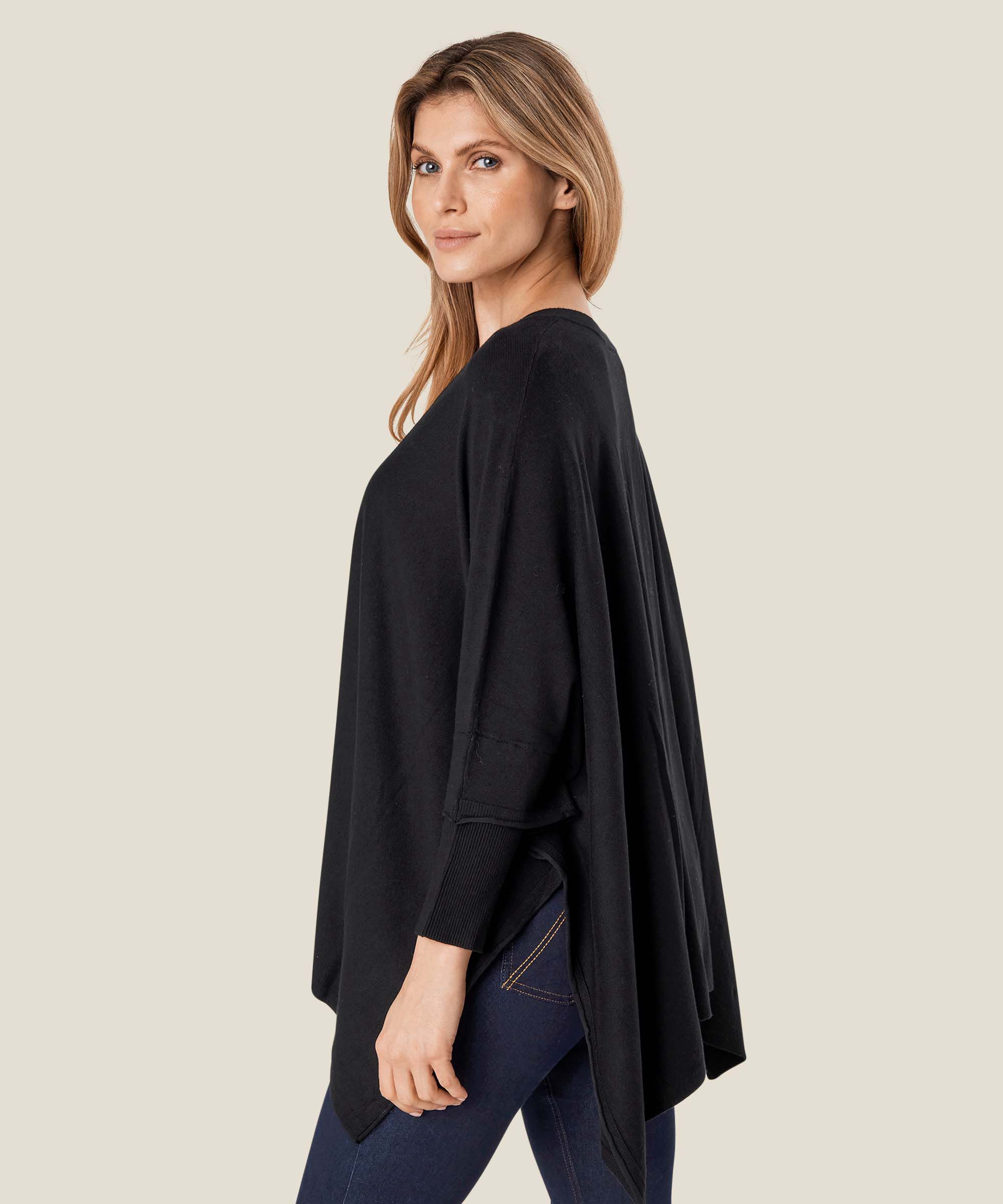 Oversize-Strickpullover mit schmalen Ärmeln, Black
