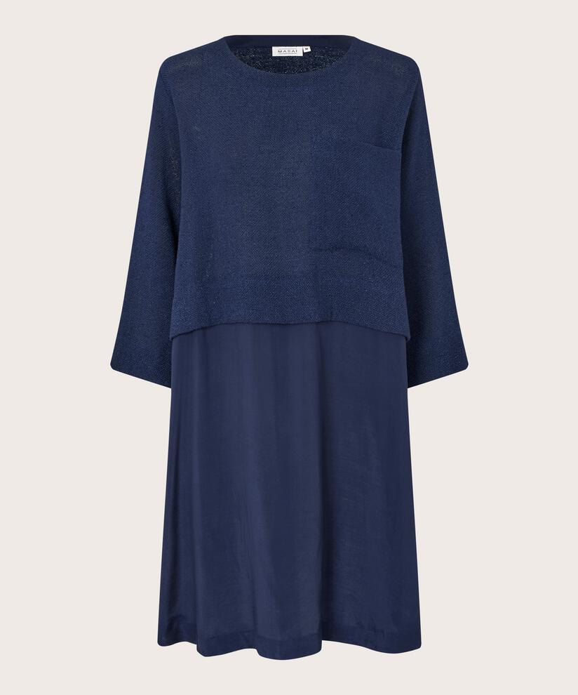 Kleid mit Bouclé-Oberteil und Viskose-Rock, Navy Blazer