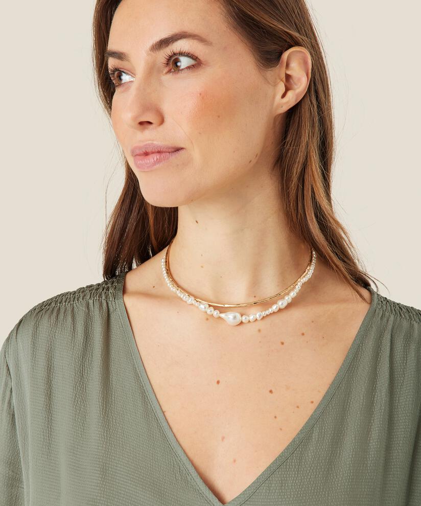 Halskette mit Kunstperlen, Gold