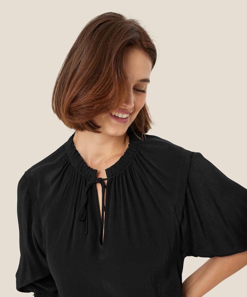 Viskosekleid mit Bändern und Rüschendetails, Black