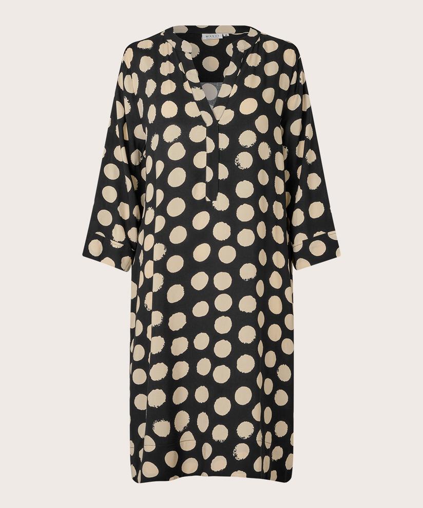 Bedrucktes Viskosekleid mit V-Ausschnitt und Eingrifftaschen, Black