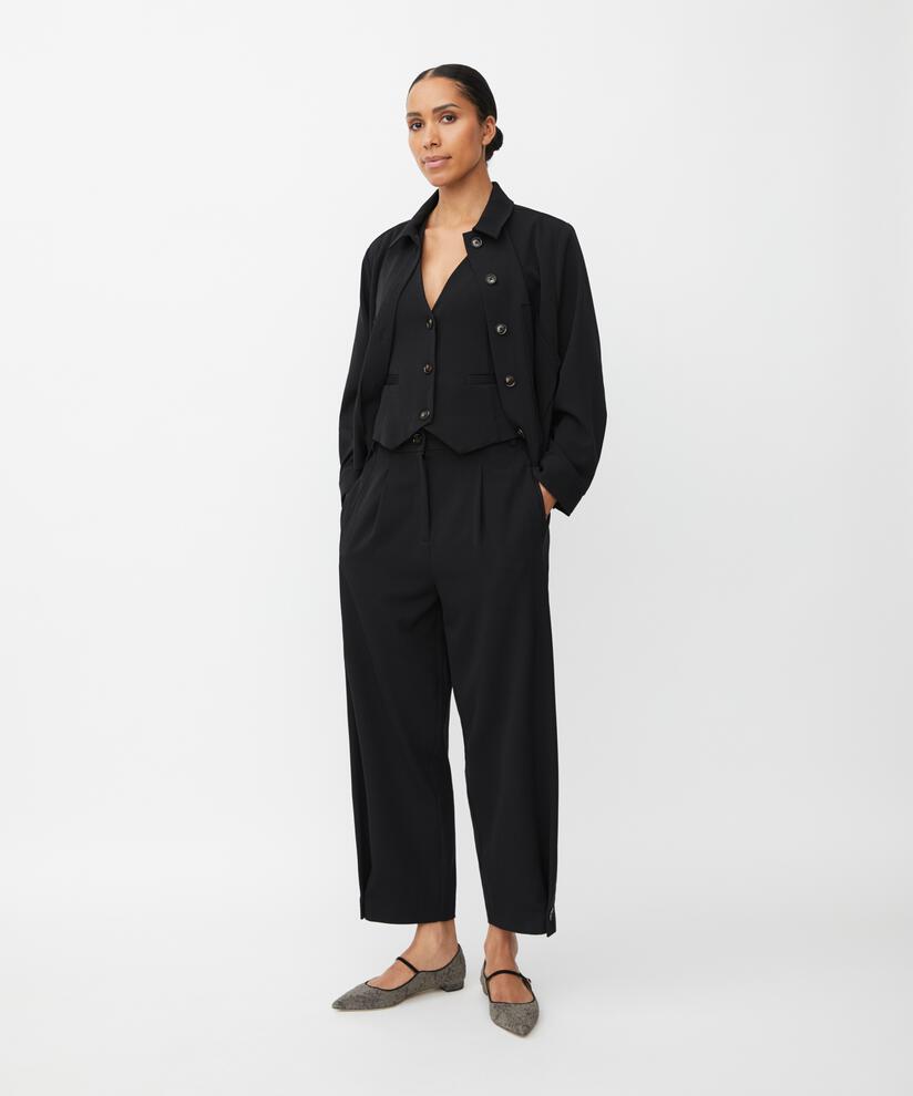 Gewebte Hose Mit Stretch Und Knopfdetail Am Bein, Black