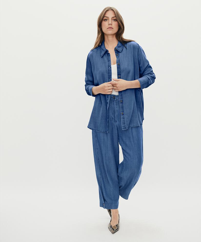 weiche Denimhose mit Knopfdetail am Bein, Washed denim