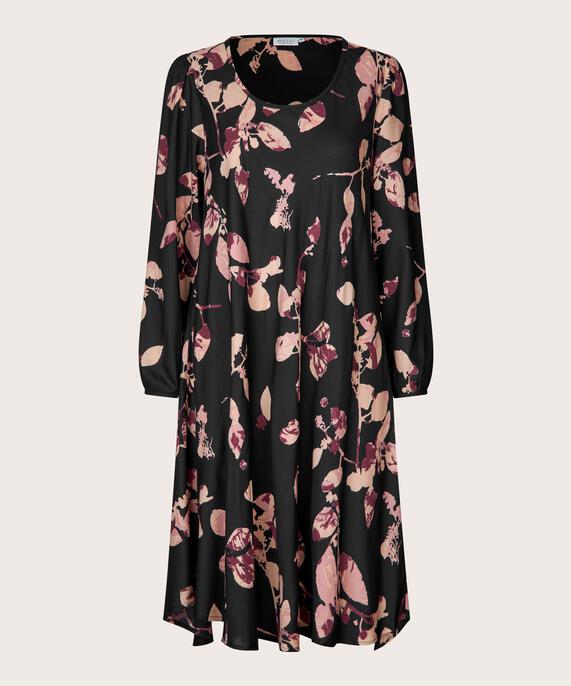 Bedrucktes Viskosekleid Mit Rundhalsausschnitt, Tawny Port