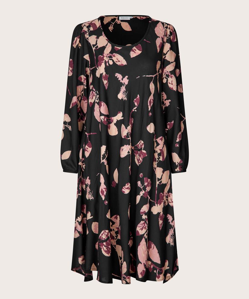 Bedrucktes Viskosekleid Mit Rundhalsausschnitt, Tawny Port