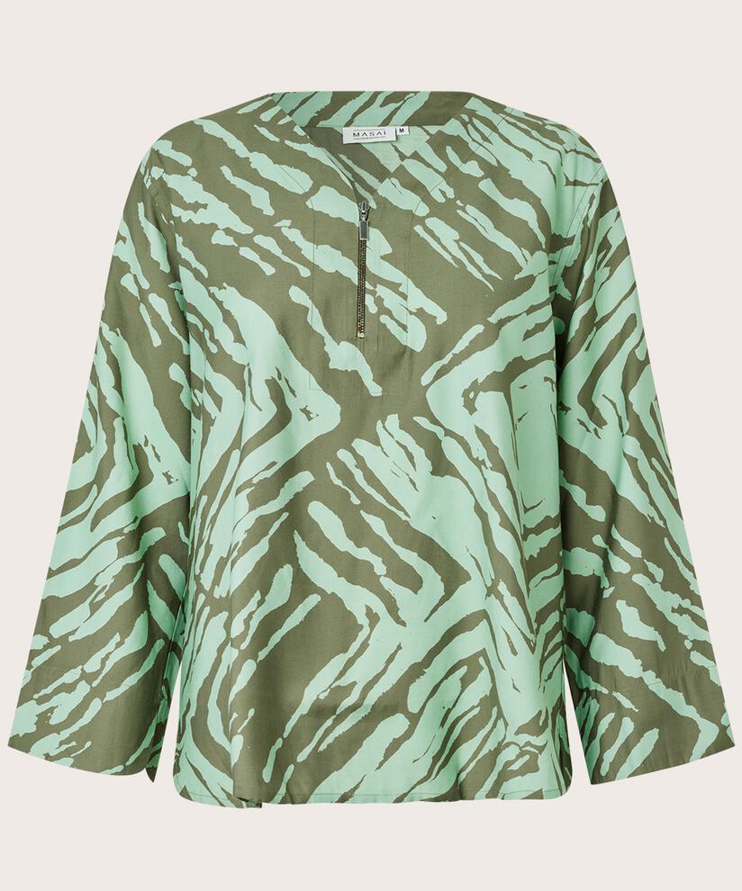 Viskosebluse mit Reißverschlussdetail am Hals, D. Lichen Green