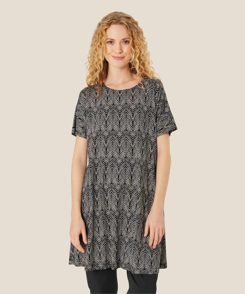 Bedruckte Jersey-Tunika mit kurzen Ärmeln, Black