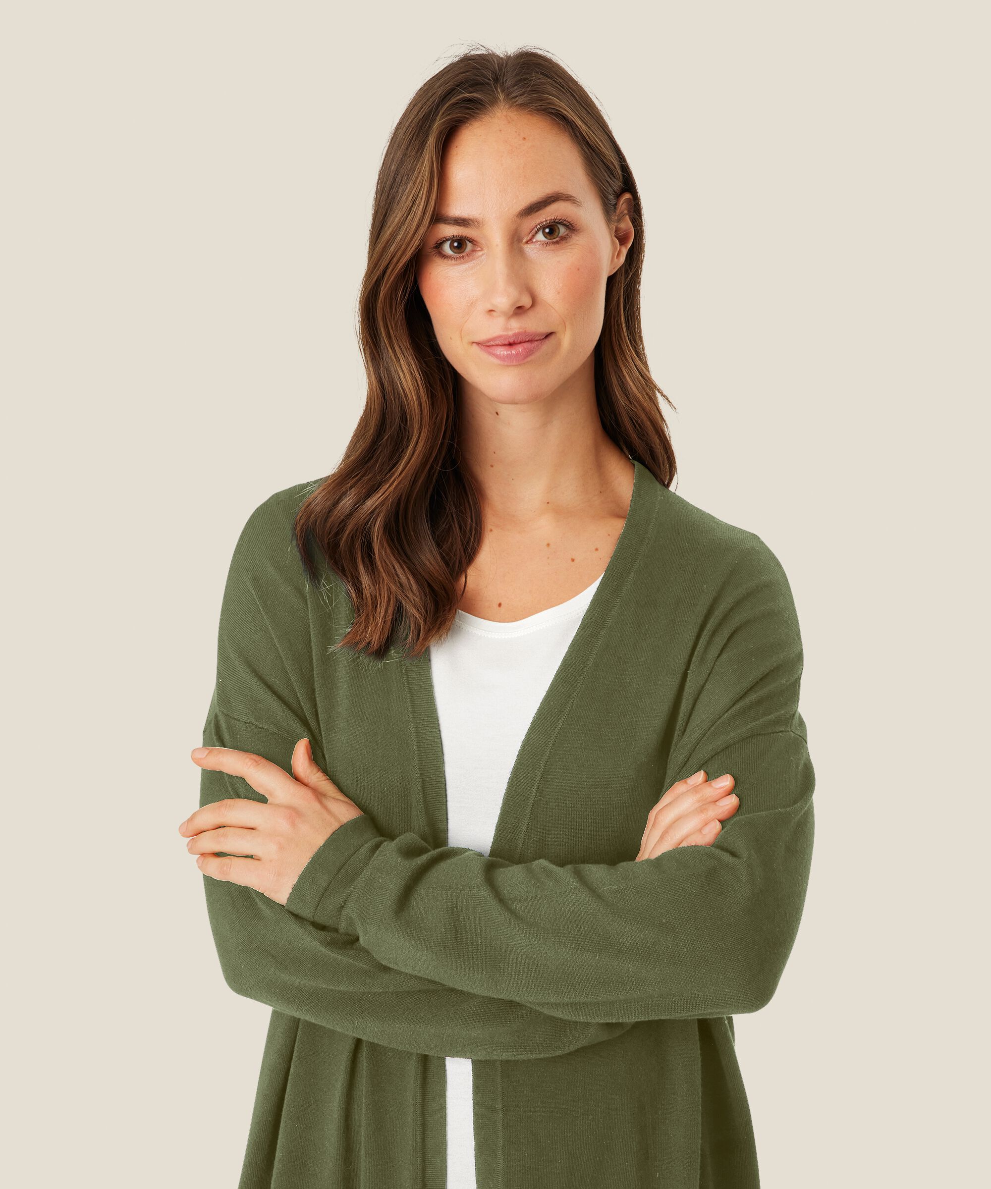 Feinstrick-cardigan Mit Geradem Schnitt, D. Lichen Green