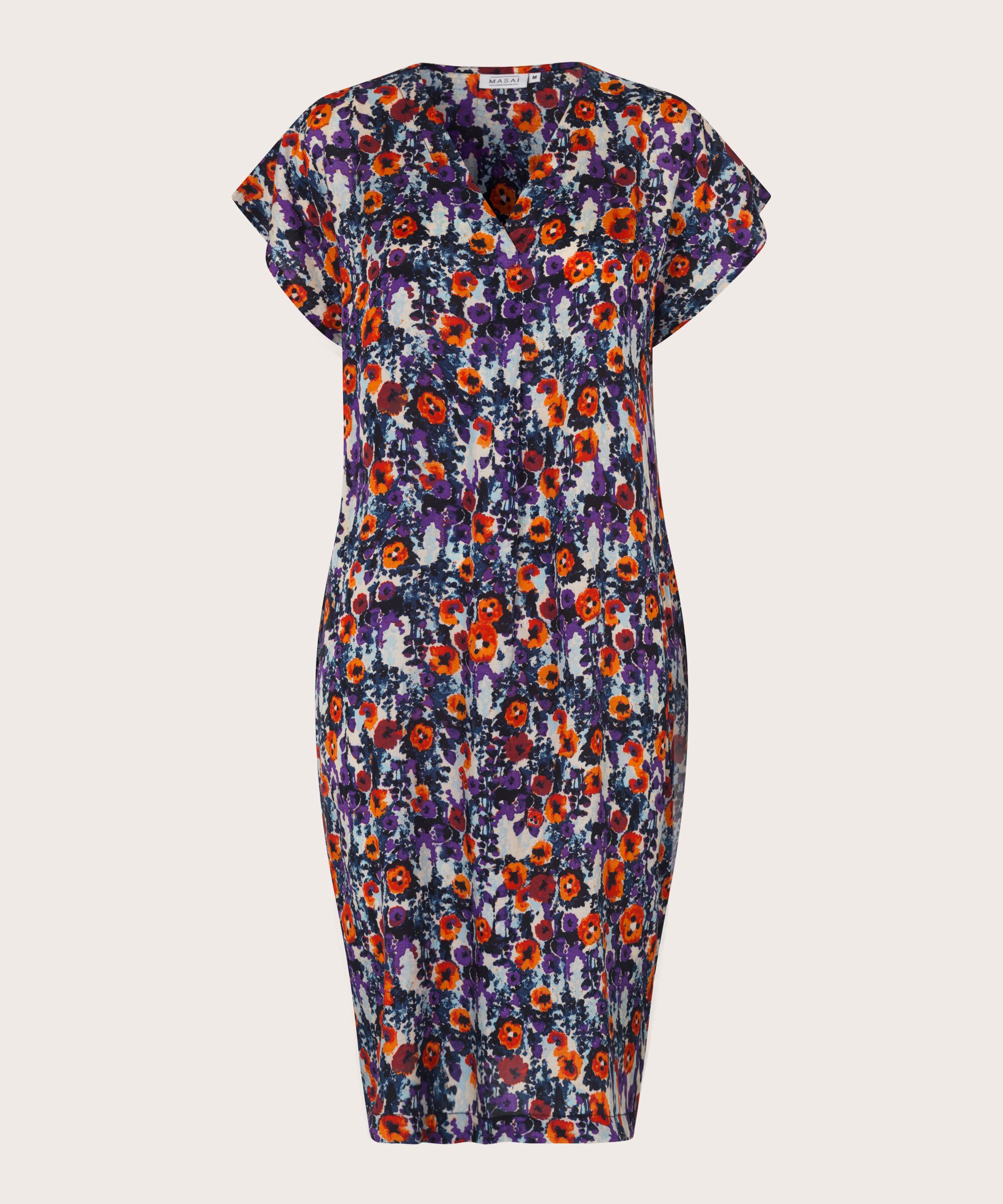 Kleid Aus Bedruckter Viskose Mit V-ausschnitt, Meadow Violet