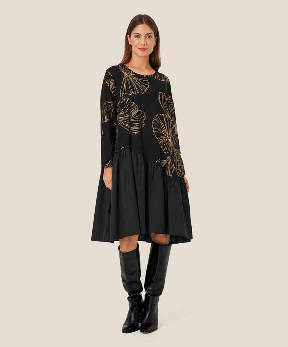 Kleid aus schwerem Jersey mit Golddruck, Gold