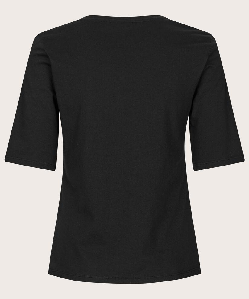 T-Shirt mit V-Ausschnitt und 1/2 Ärmeln, Black