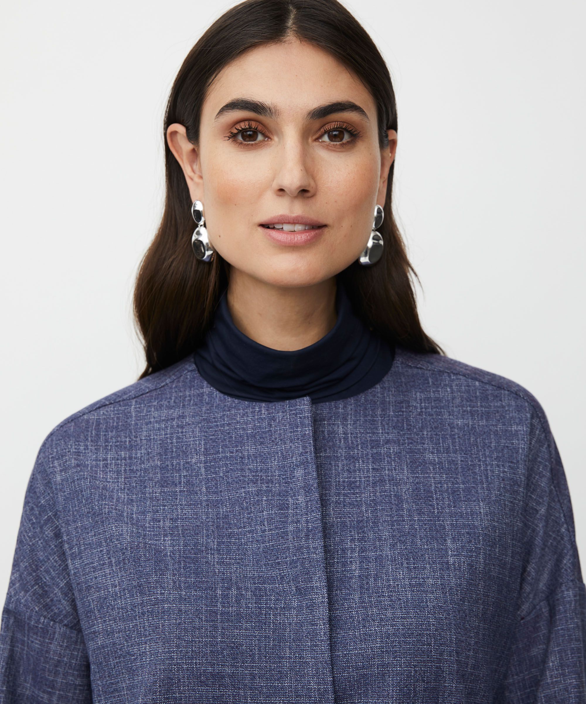 Rundhalsjacke mit verstecktem Knopfverschluss, Navy Blazer