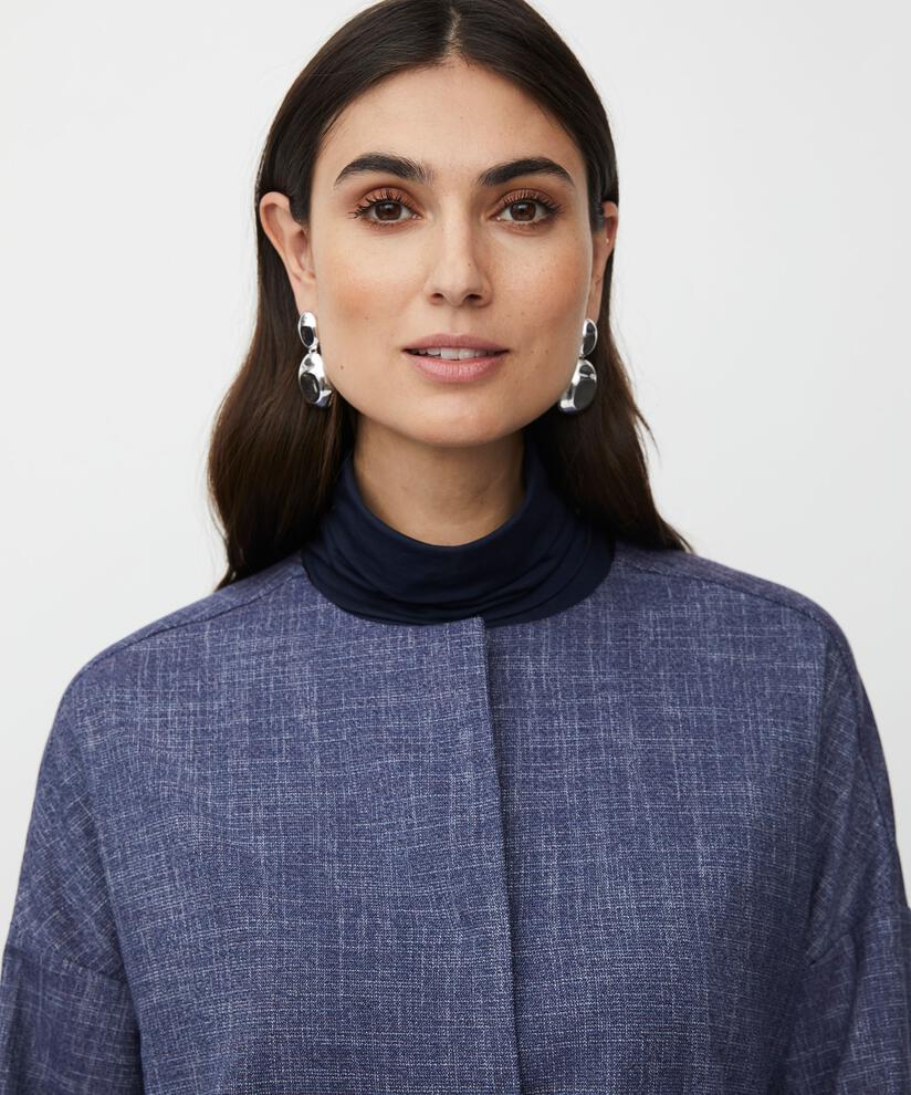 Rundhalsjacke mit verstecktem Knopfverschluss, Navy Blazer